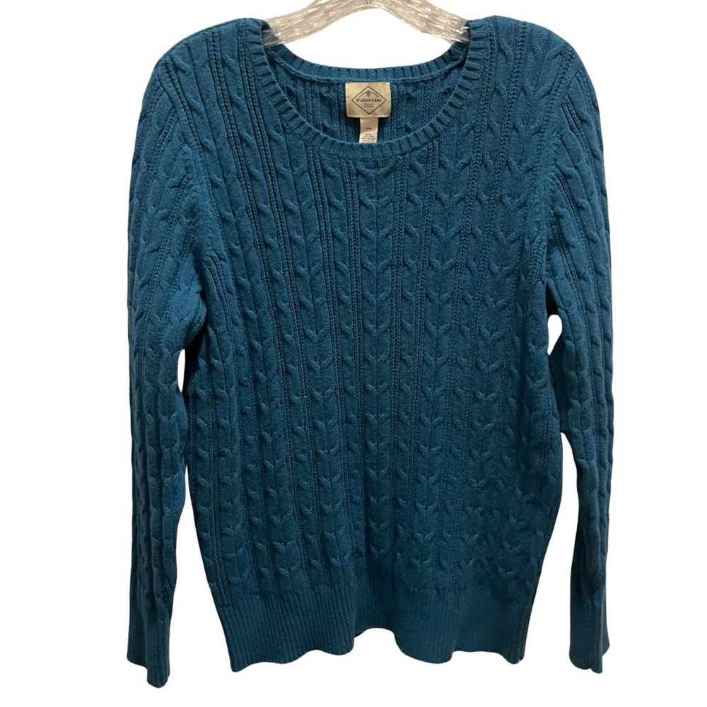 St. John's Bay Teal Blue Cotton Cable Knit Sweater